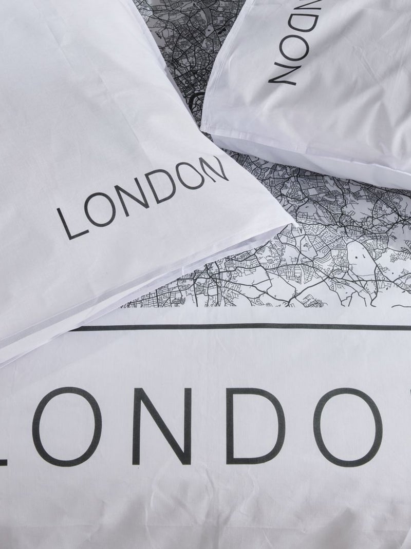 Parure de lit imprimé graphique coton JAVA LONDON Blanc - Kiabi
