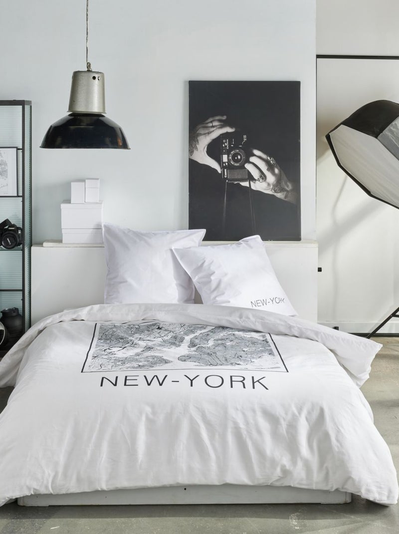 Parure de lit imprimé graphique coton JAVA NEW YORK Blanc - Kiabi