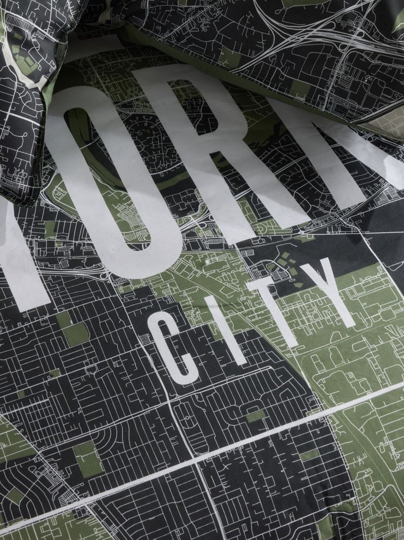 Parure de lit imprimé graphique coton JAVA NEW YORK CITY Vert - Kiabi