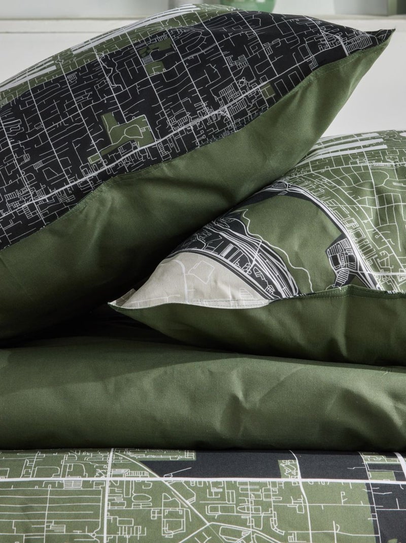 Parure de lit imprimé graphique coton JAVA NEW YORK CITY Vert - Kiabi