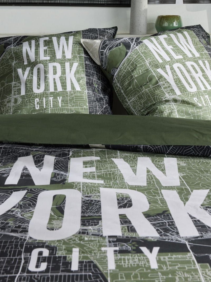Parure de lit imprimé graphique coton JAVA NEW YORK CITY Vert - Kiabi