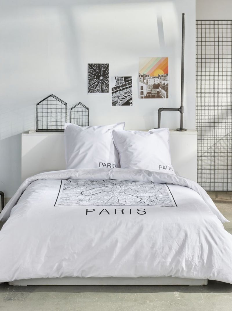 Parure de lit imprimé graphique coton JAVA PARIS Blanc - Kiabi