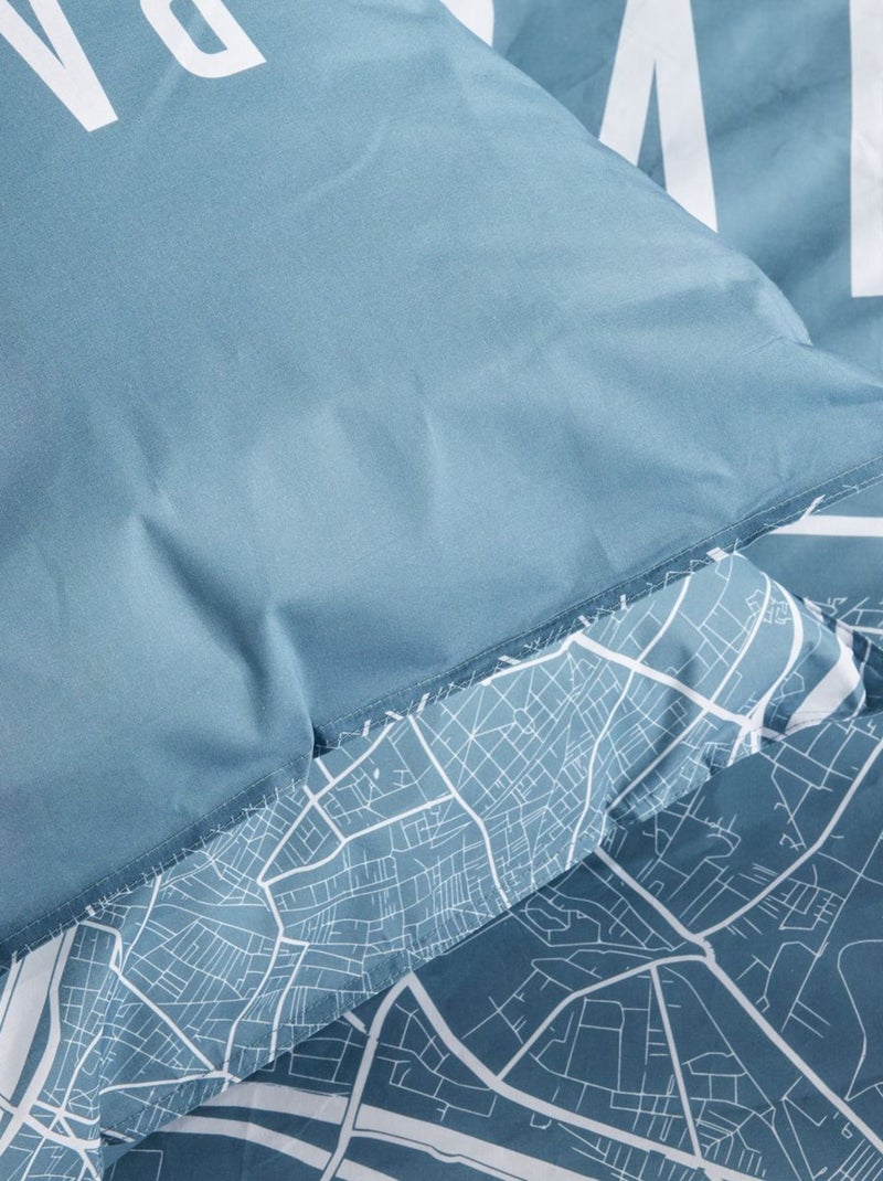 Parure de lit imprimé graphique coton JAVA PARISIENNE Bleu - Kiabi