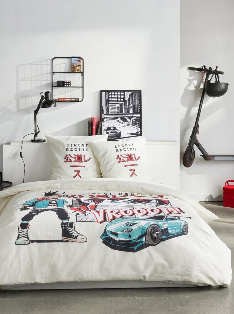 Parure de lit imprimé graphique coton JAVA RACING Blanc - Kiabi