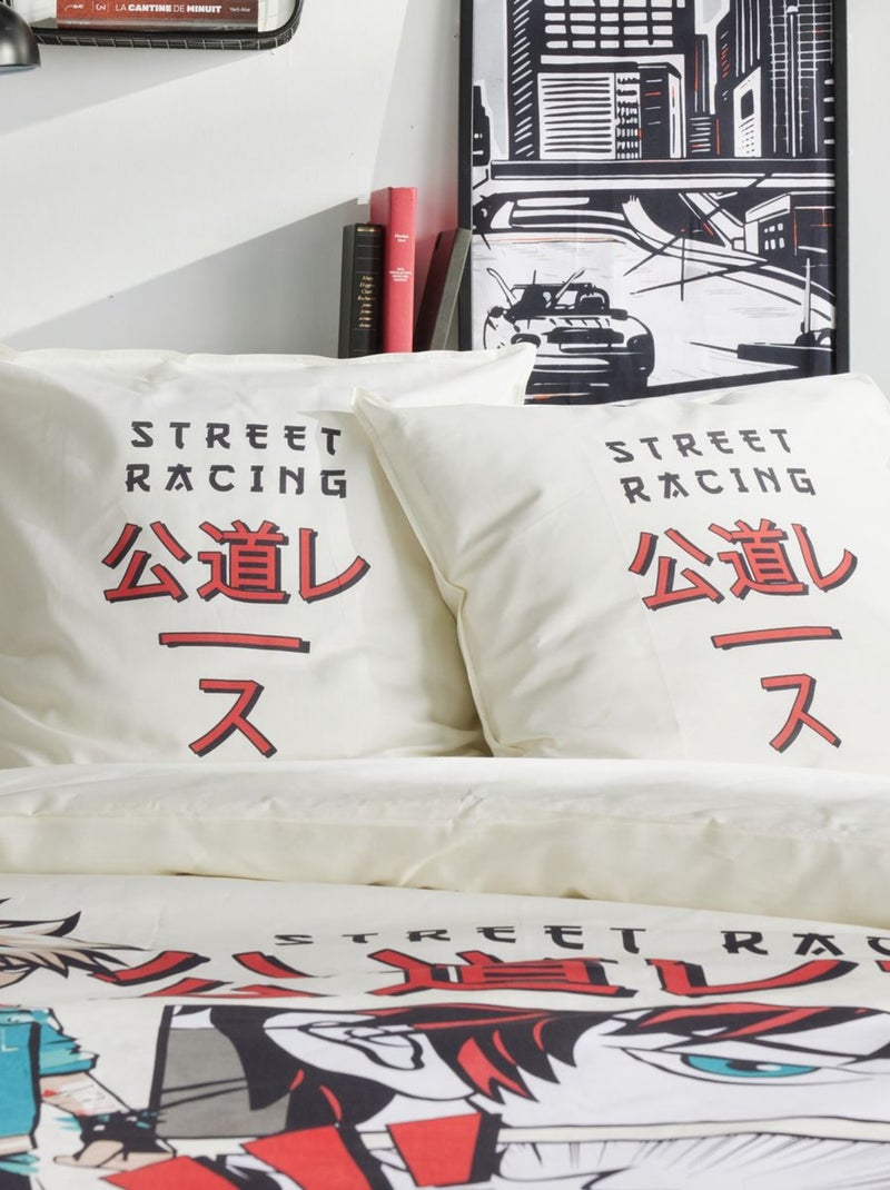 Parure de lit imprimé graphique coton JAVA RACING Blanc - Kiabi