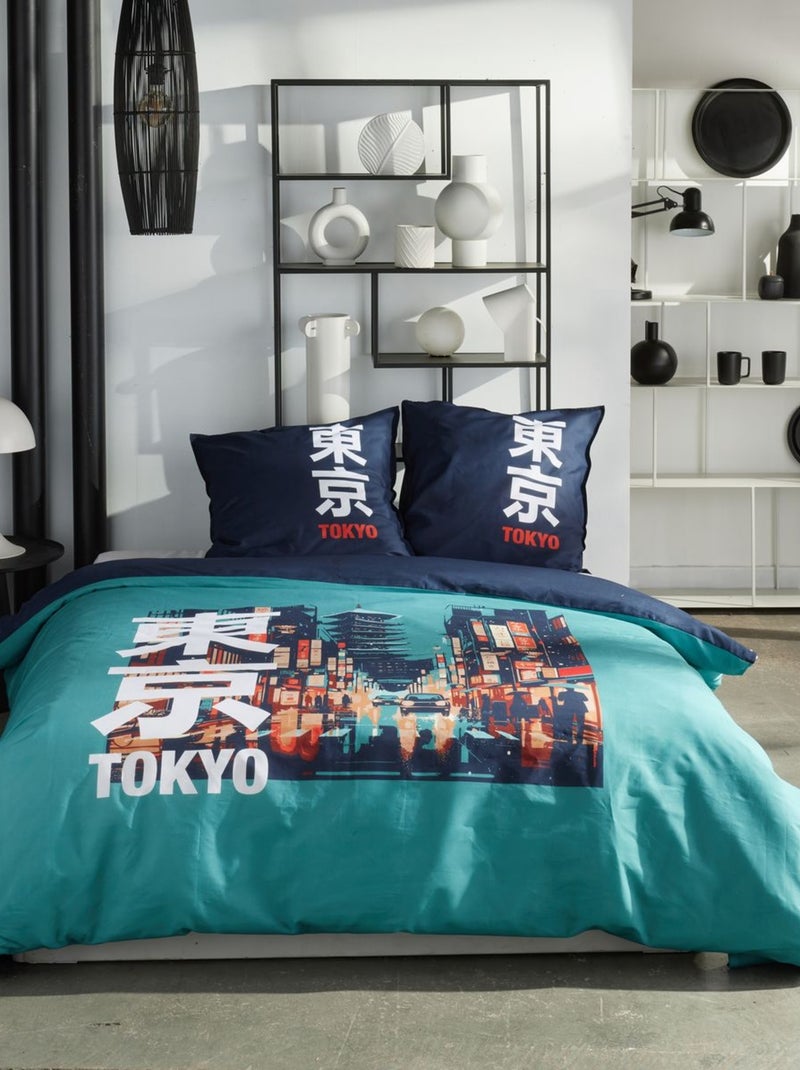 Parure de lit imprimé graphique coton JAVA TOKYO CITY Bleu - Kiabi