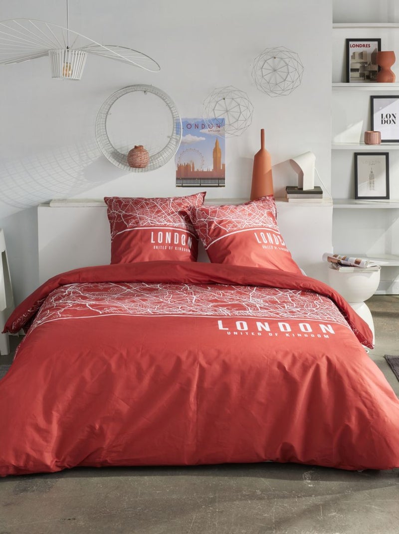 Parure de lit imprimé graphique coton JAVA UNITED KINGDOM Rouge - Kiabi