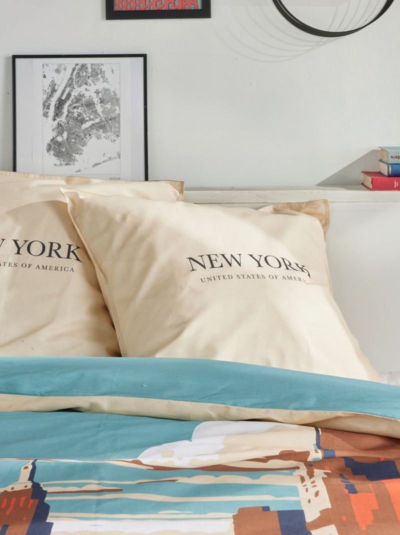 Parure de lit imprimé graphique coton JAVA USA Beige - Kiabi