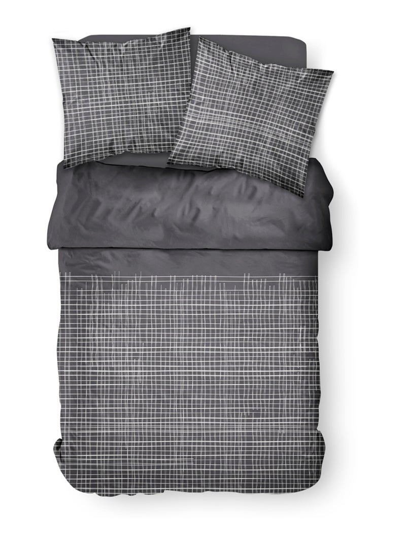 Parure de lit imprimé Graphique coton SUNSHINE JADE gris anthracite - Kiabi