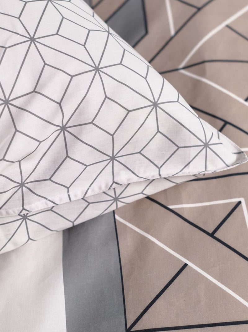 Parure de lit imprimé Graphique coton SUNSHINE LILA Blanc - Kiabi