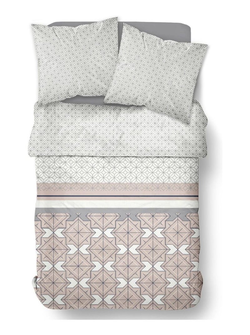 Parure de lit imprimé Graphique coton SUNSHINE LILA Blanc - Kiabi