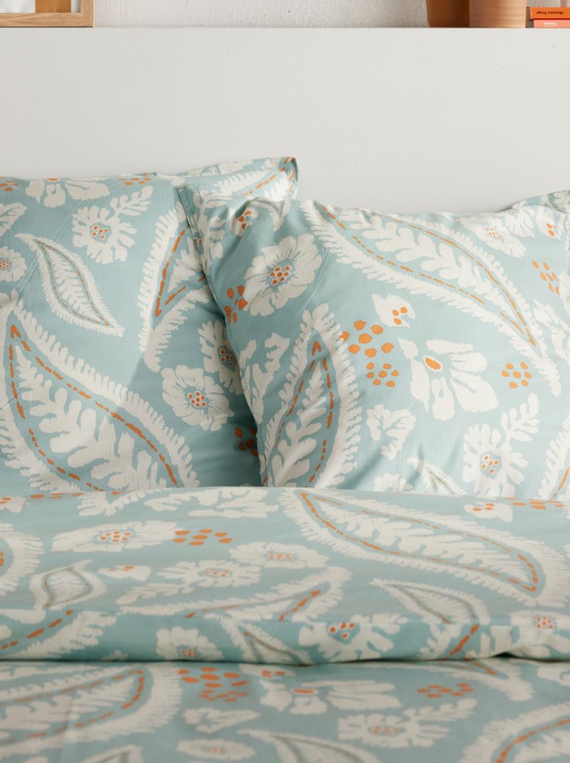 Parure de lit imprimé plumes - 2 personnes Bleu - Kiabi