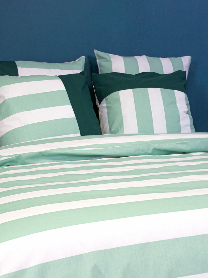 Parure de lit imprimé rayé Vert - Kiabi