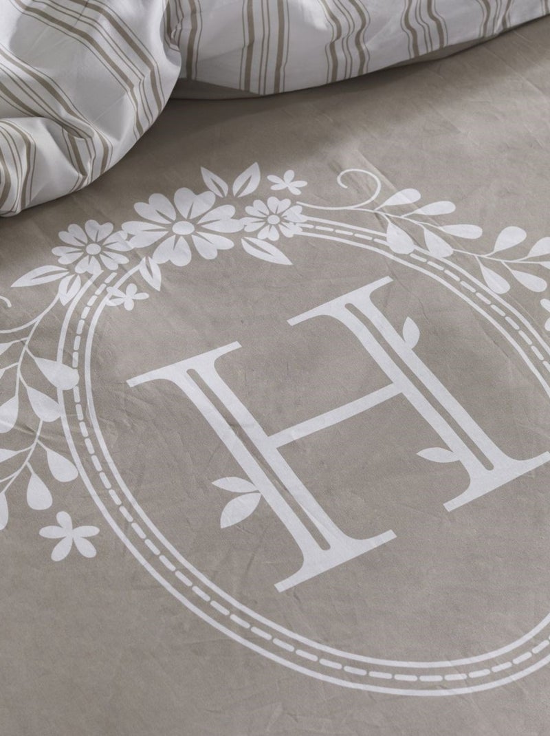 Parure de lit imprimé rayures coton CHARME Beige - Kiabi