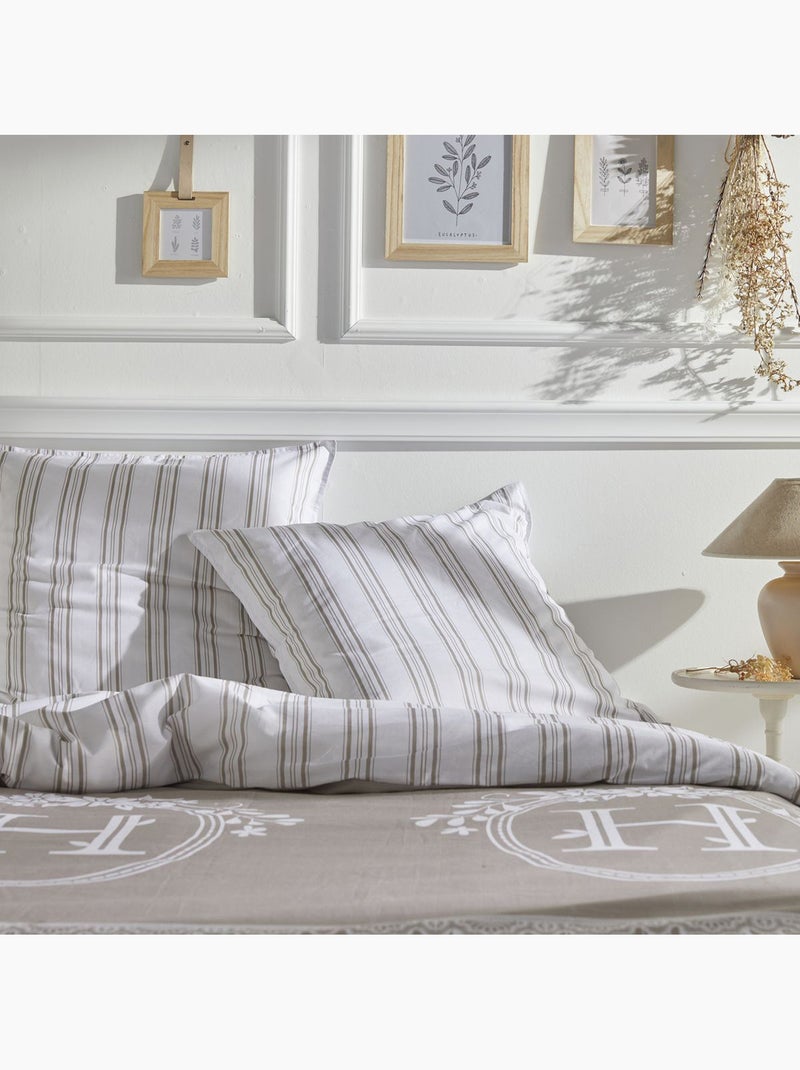 Parure de lit imprimé rayures coton CHARME Beige - Kiabi