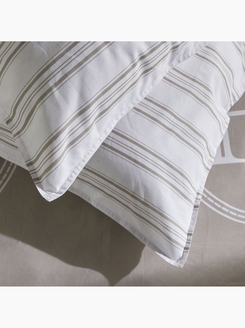 Parure de lit imprimé rayures coton CHARME Beige - Kiabi