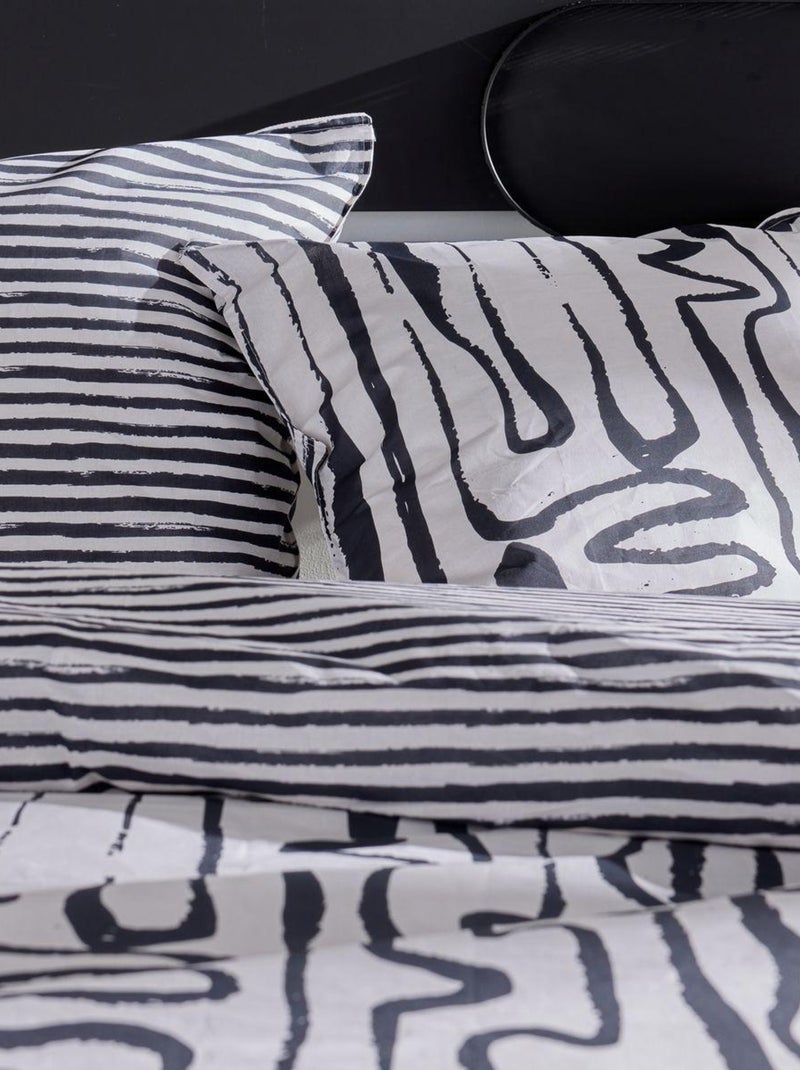 Parure de lit imprimé Rayures Coton SUNSHINE SALY Blanc - Kiabi