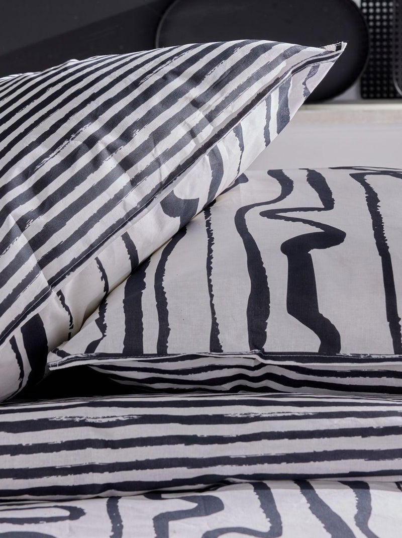 Parure de lit imprimé Rayures Coton SUNSHINE SALY Blanc - Kiabi