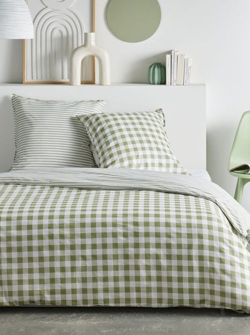 Parure de lit imprimé vichy réversible - 2 personnes - Kiabi