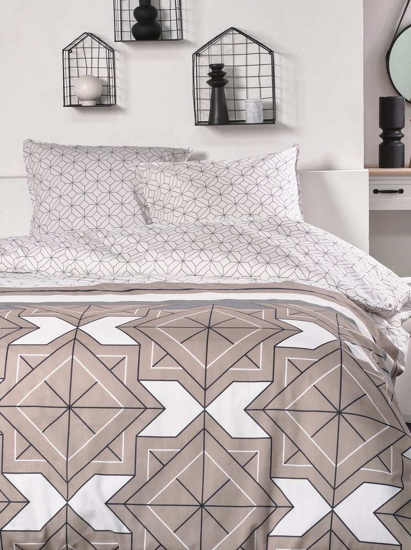 Parure de lit imprimée - 2 personnes Blanc/beige - Kiabi