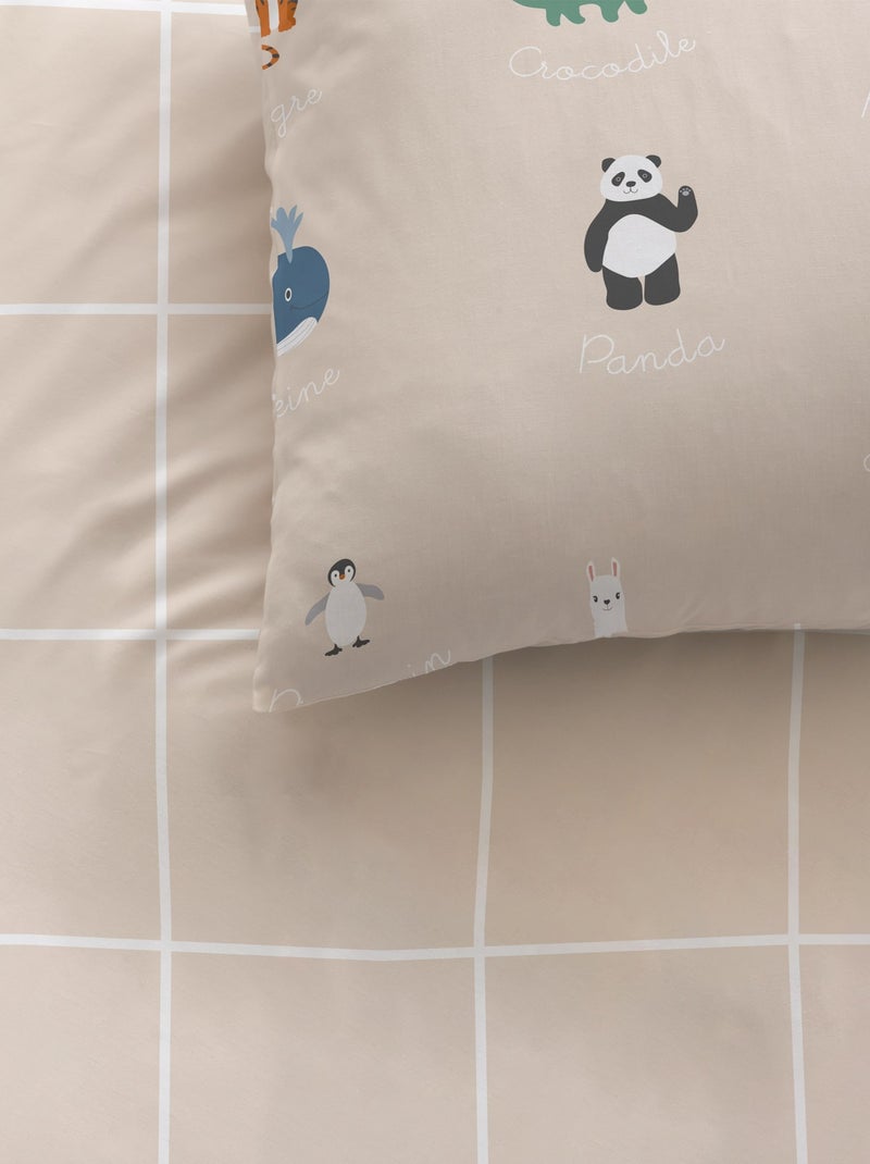 Parure de lit imprimée 100% coton, ANIMAUX DU MONDE Beige - Kiabi