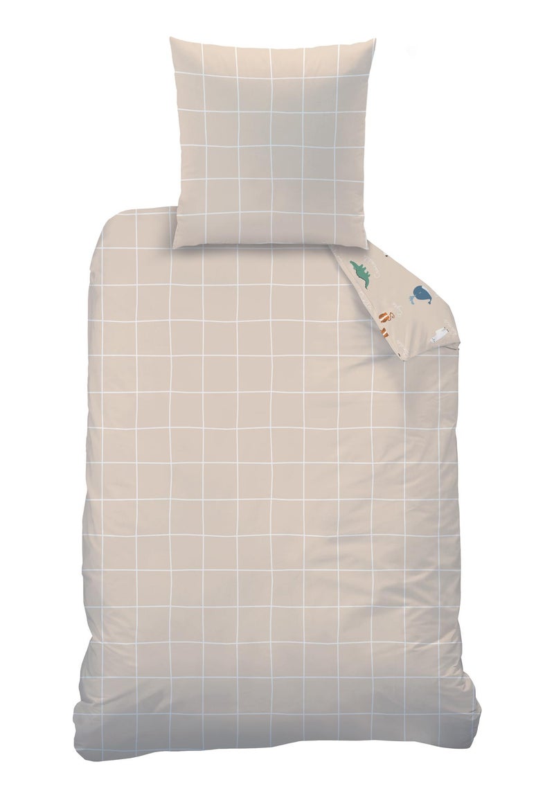 Parure de lit imprimée 100% coton, ANIMAUX DU MONDE Beige - Kiabi