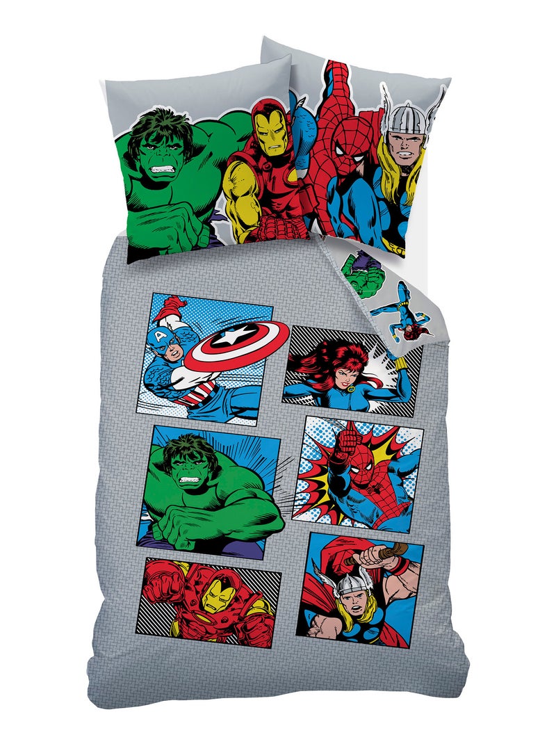 Parure de lit imprimée 100% Coton, AVENGERS HOME COMICS HEROES Gris - Kiabi