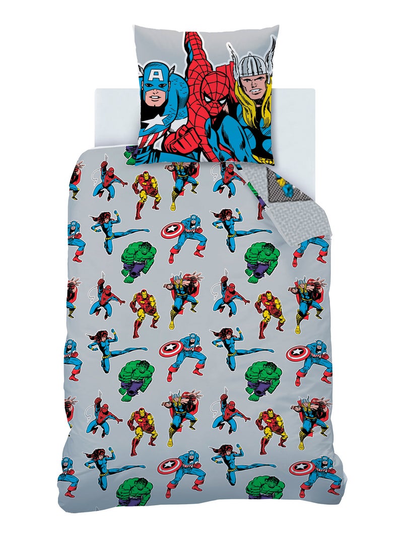 Parure de lit imprimée 100% Coton, AVENGERS HOME COMICS HEROES Gris - Kiabi