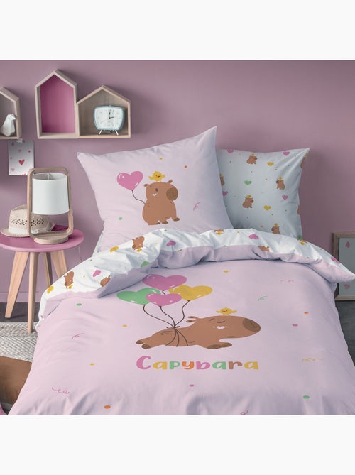 Parure de lit imprimée 100% coton, capybara - Kiabi Parure de lit imprimée 100% coton, capybara - Kiabi