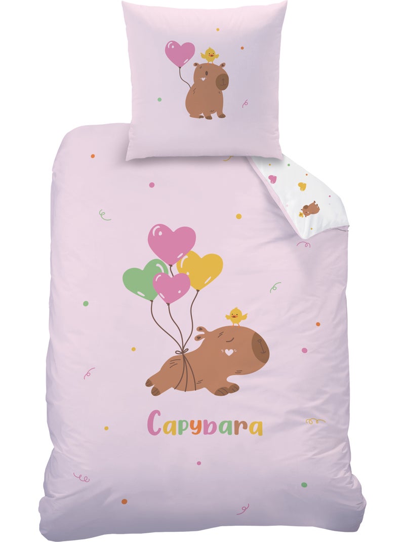 Parure de lit imprimée 100% coton, capybara Rose - Kiabi