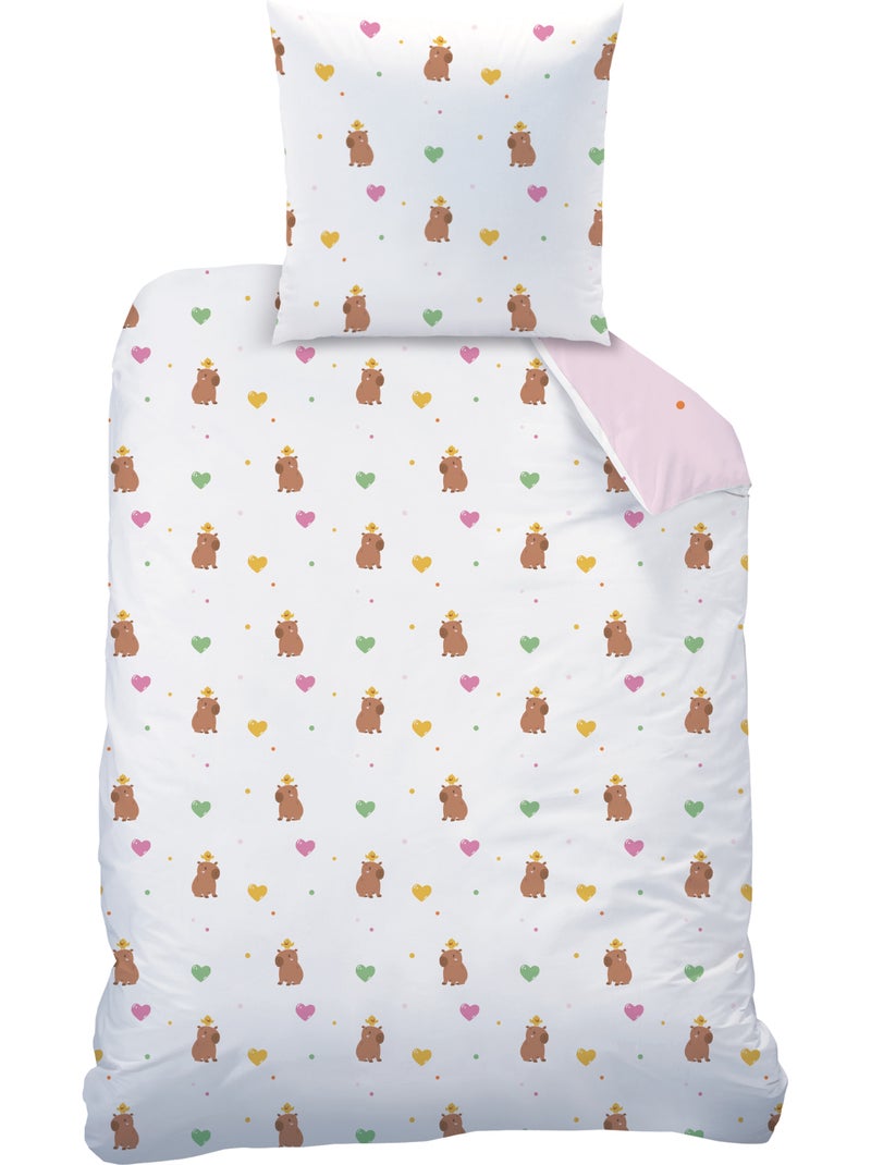 Parure de lit imprimée 100% coton, capybara Rose - Kiabi