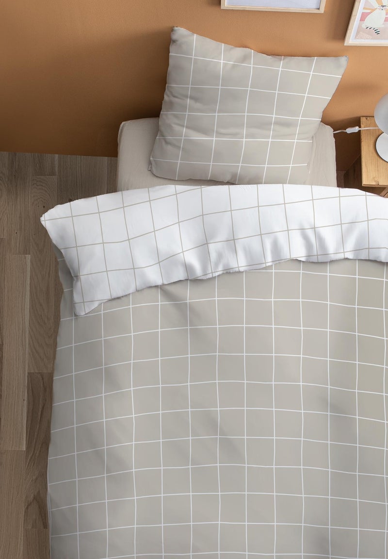 Parure de lit imprimée 100% coton, CHECKS Beige gris - Kiabi
