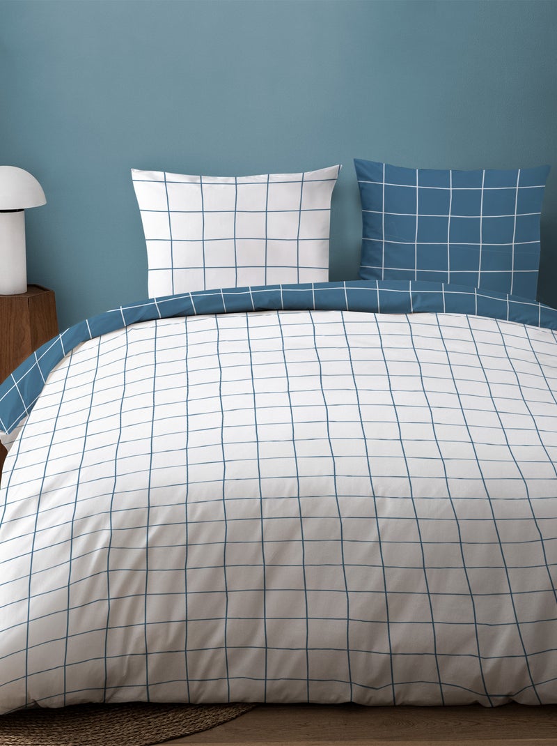 Parure de lit imprimée 100% coton, CHECKS Bleu - Kiabi