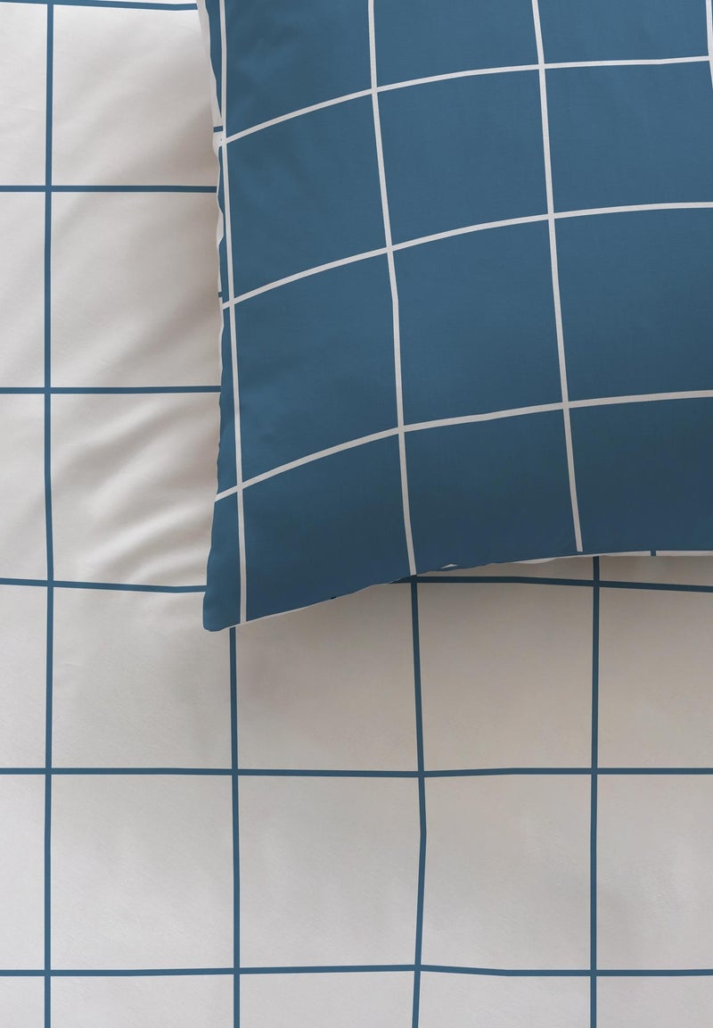 Parure de lit imprimée 100% coton, CHECKS Bleu outremer - Kiabi