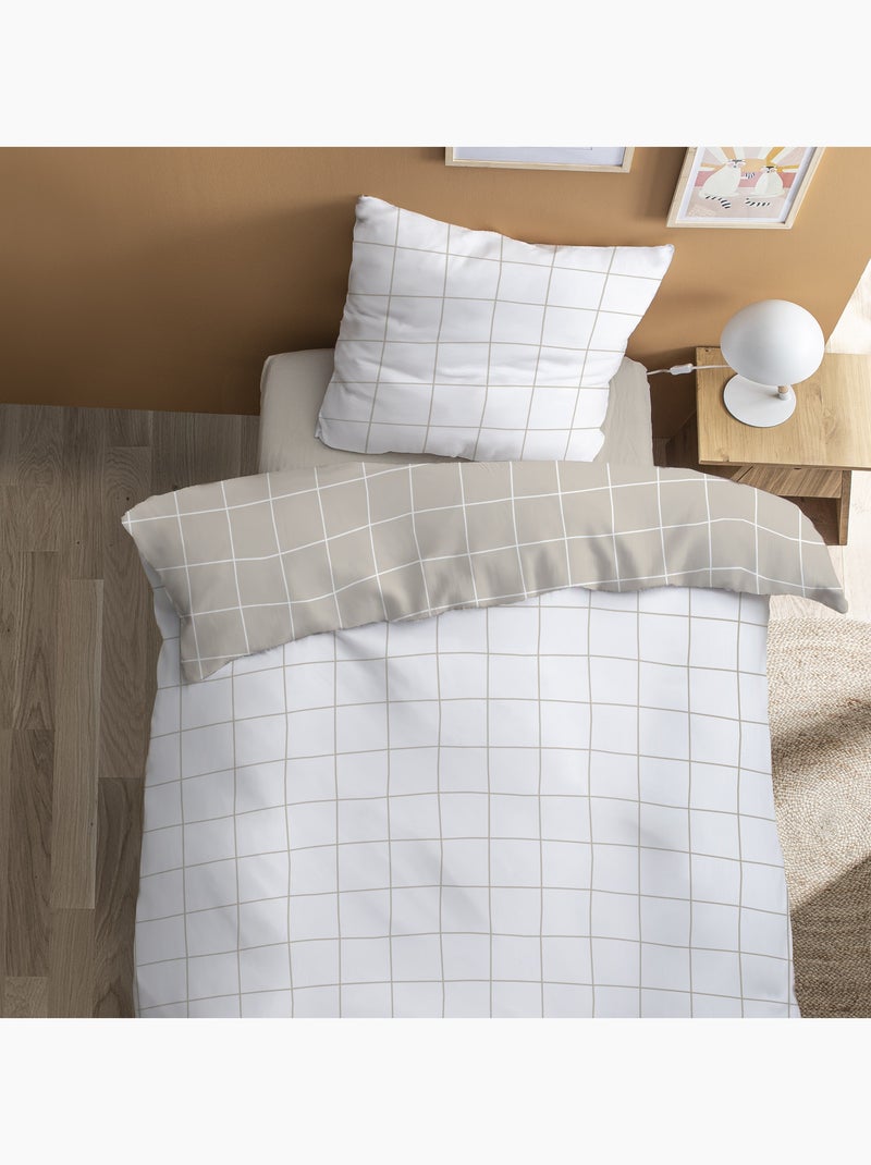 Parure de lit imprimée 100% coton, CHECKS Grège - Kiabi
