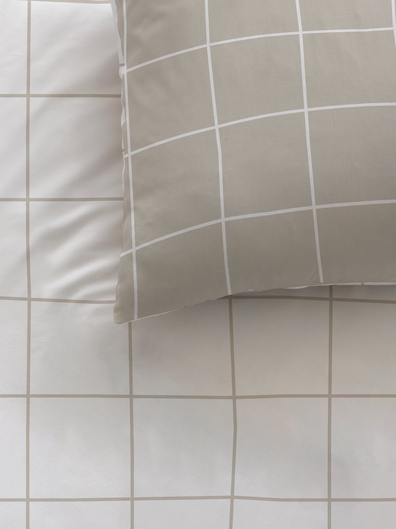 Parure de lit imprimée 100% coton, CHECKS Grège - Kiabi