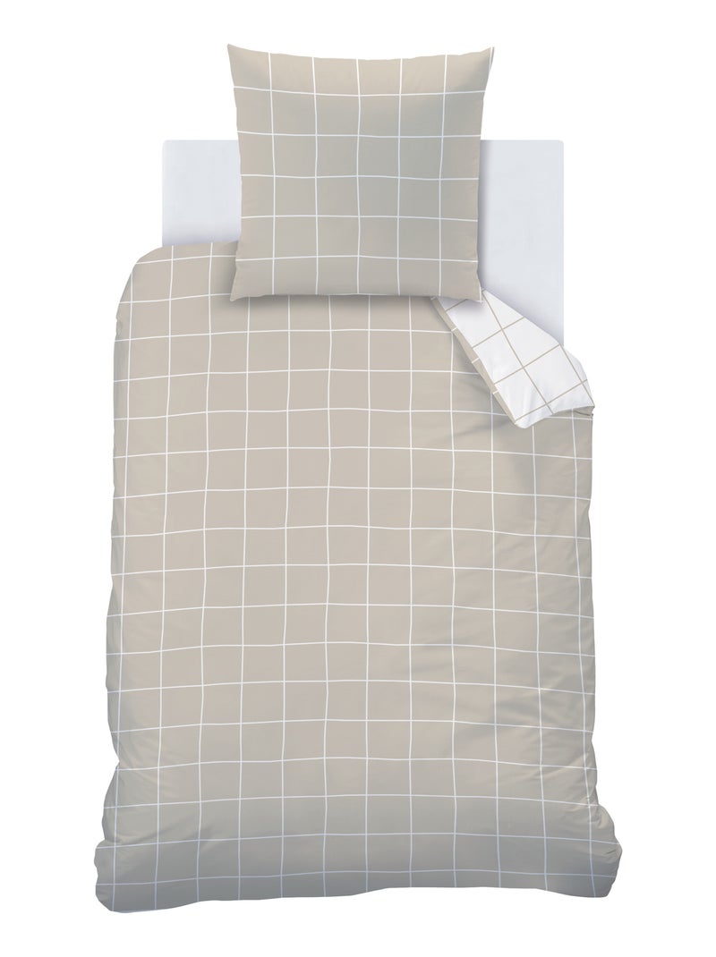 Parure de lit imprimée 100% coton, CHECKS Grège - Kiabi