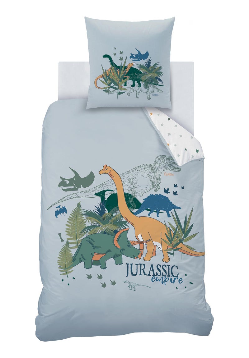 Parure de lit imprimée 100% coton, DINO JUNGLE Gris - Kiabi