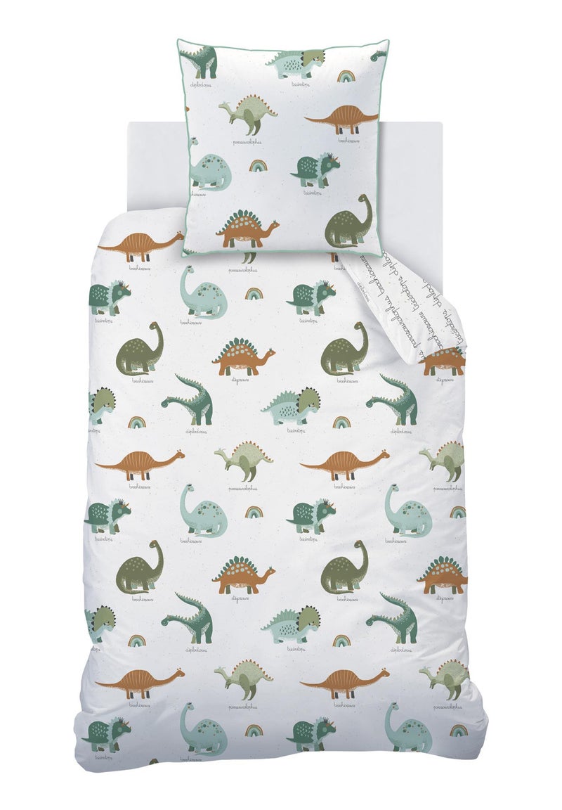Parure de lit imprimée 100% coton, DINOS Blanc - Kiabi