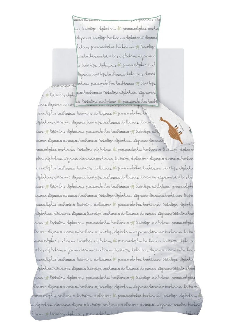 Parure de lit imprimée 100% coton, DINOS Blanc - Kiabi
