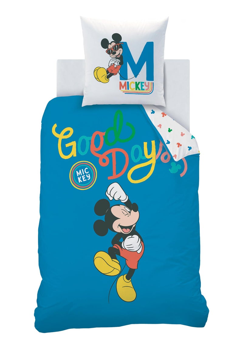 Parure de lit imprimée 100% coton, DISNEY HOME MICKEY GOOD DAYS Bleu - Kiabi