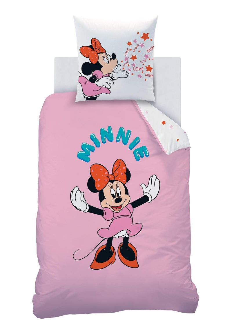 Parure de lit imprimée 100% coton, DISNEY HOME MINNIE HAPPY Rose - Kiabi