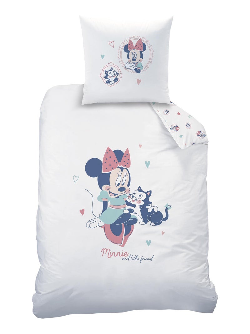 Parure de lit imprimée 100% coton, DISNEY HOME MINNIE LITTLE FRIEND Blanc - Kiabi