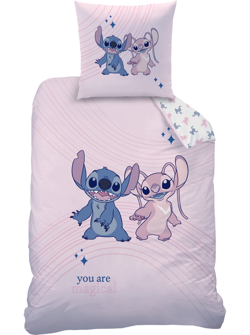 Parure de lit imprimée 100% coton, disney home stitch amour Rose - Kiabi