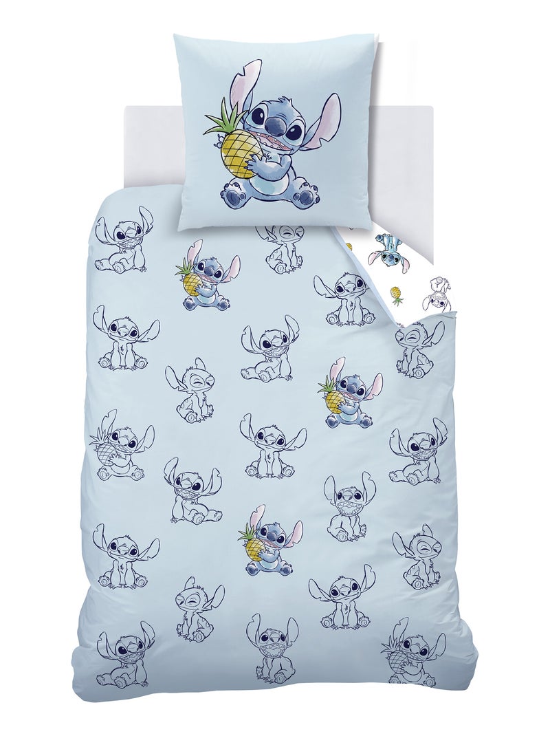 Parure de lit imprimée 100% coton, DISNEY HOME STITCH ANANAS Bleu Blanc - Kiabi