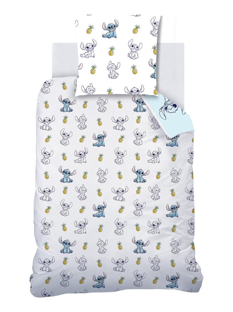 Parure de lit imprimée 100% coton, DISNEY HOME STITCH ANANAS Bleu Blanc - Kiabi