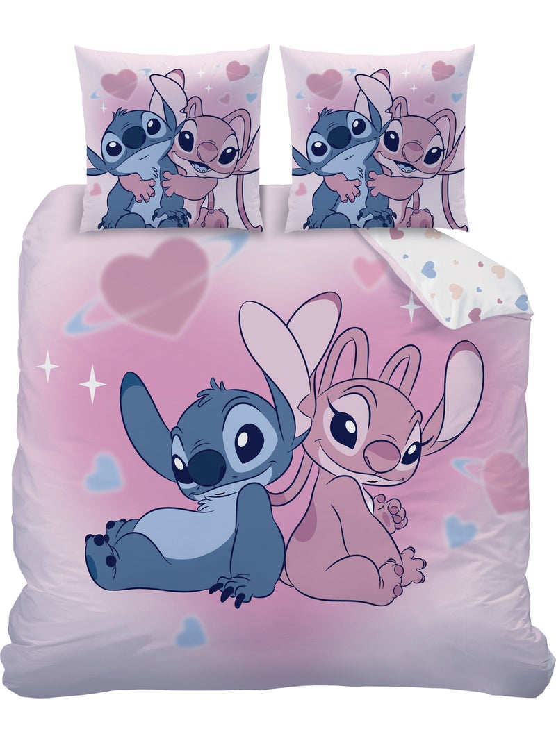 Parure de lit imprimée 100% Coton, DISNEY HOME STITCH BISOUS Rose - Kiabi