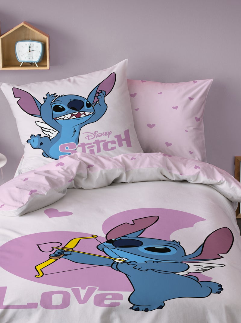 Parure de lit imprimée 100% Coton, DISNEY HOME STITCH CUPIDON Rose - Kiabi