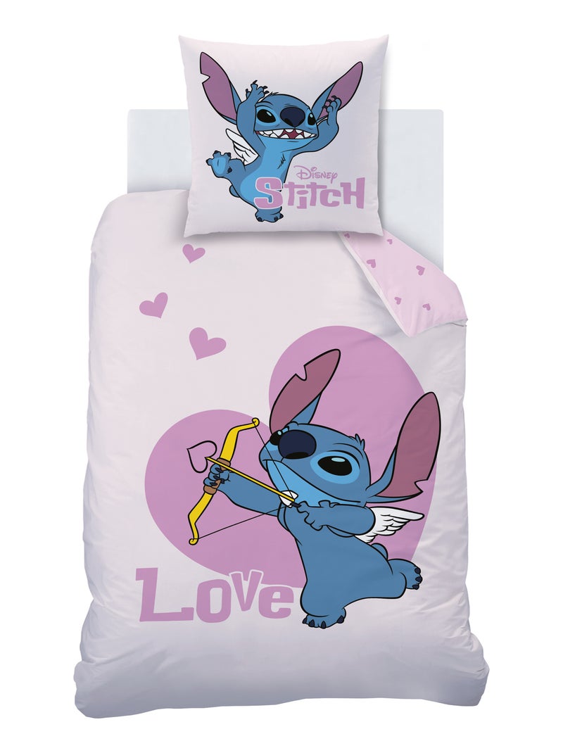 Parure de lit imprimée 100% Coton, DISNEY HOME STITCH CUPIDON Rose - Kiabi