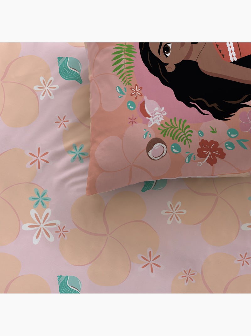 Parure de lit imprimée 100% coton, DISNEY HOME VAIANA FLEUR Rose - Kiabi